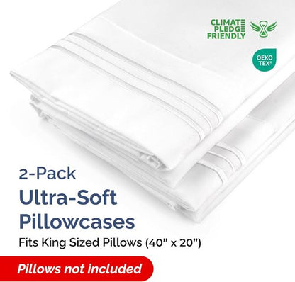 King Pillow Cases by [Brand Name] - Ultra Soft Hotel Quality Covers | Wrinkle-Free, Stain Resistant - 2 Piece Set - White