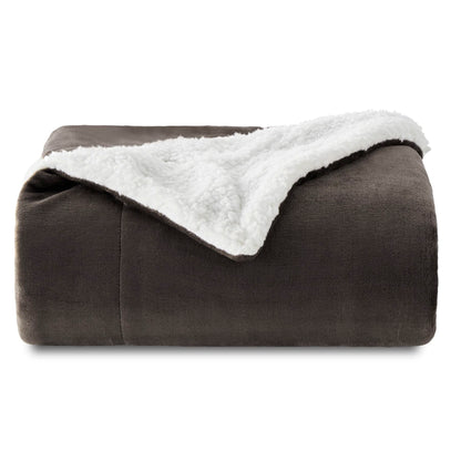 Bedsure GentleSoft Sherpa Fleece Blankets Queen Size for Bed - Thick and Warm, Soft Fuzzy Plush Queen Blanket for Winter, Grey, 90x90 Inches