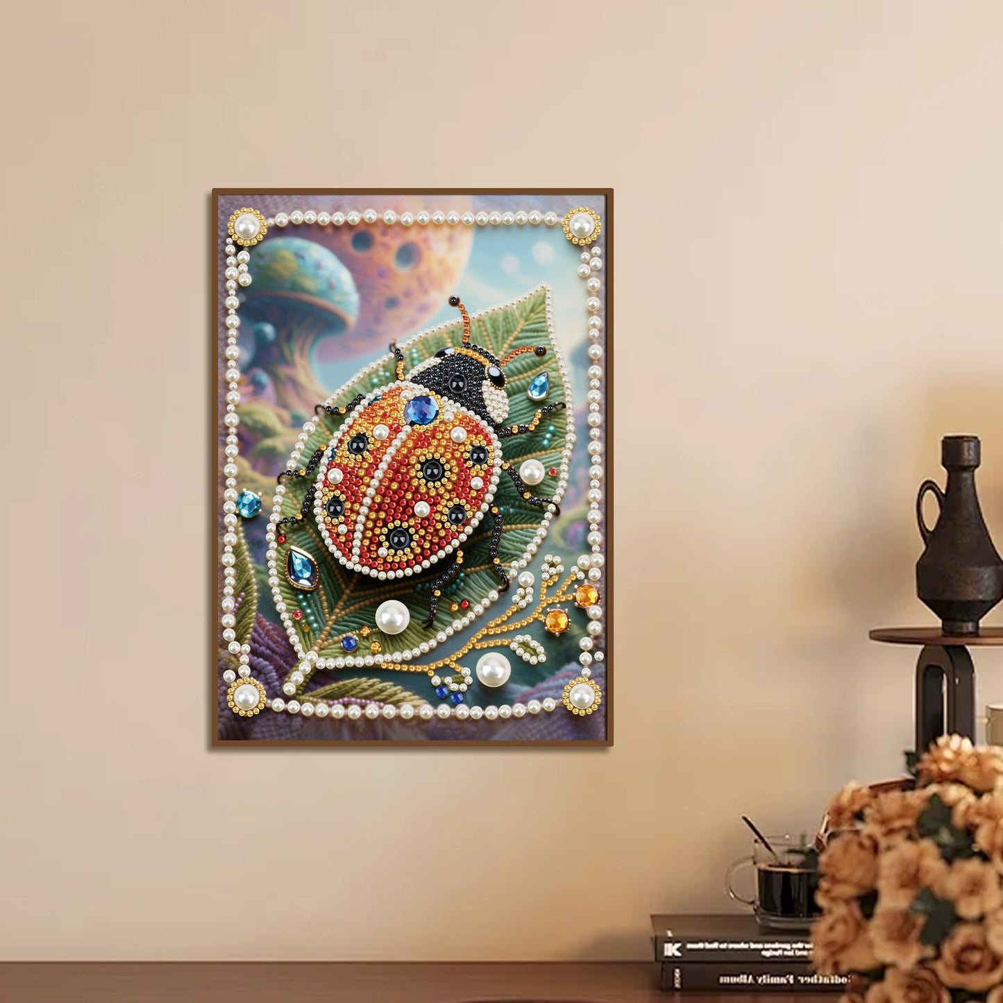 WSLWXSHM Pearl Diamond Painting Kits for Adults Ladybug, 5D Special Shape Diamond Art Kits for Beginners, Crystal Rhinestones Diamond Painting for Home Wall Decoration Gift 12×16inch/30×40cm Insect