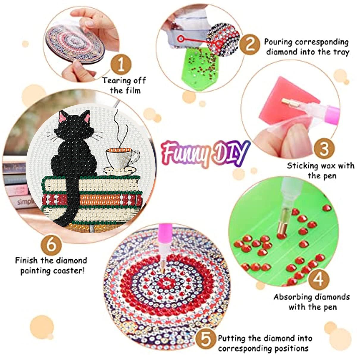 Zythron 8 Pcs Bookshelf Diamond Art Coasters Books Diamond Painting Coasters Kits DIY 5D with Holder with Holder Cork Pads DIY for Beginners, Adults, Diamond Art Kits Crafts Supplies 4x4 in