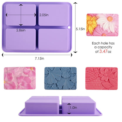 Moukiween Soap Molds Silicone, 3D Rectangular Flower Pattern Silicone Molds for Handmade Craft Soap, Bath Bombs, Chocolate Bars, DIY Candle, Polymer Clay Design