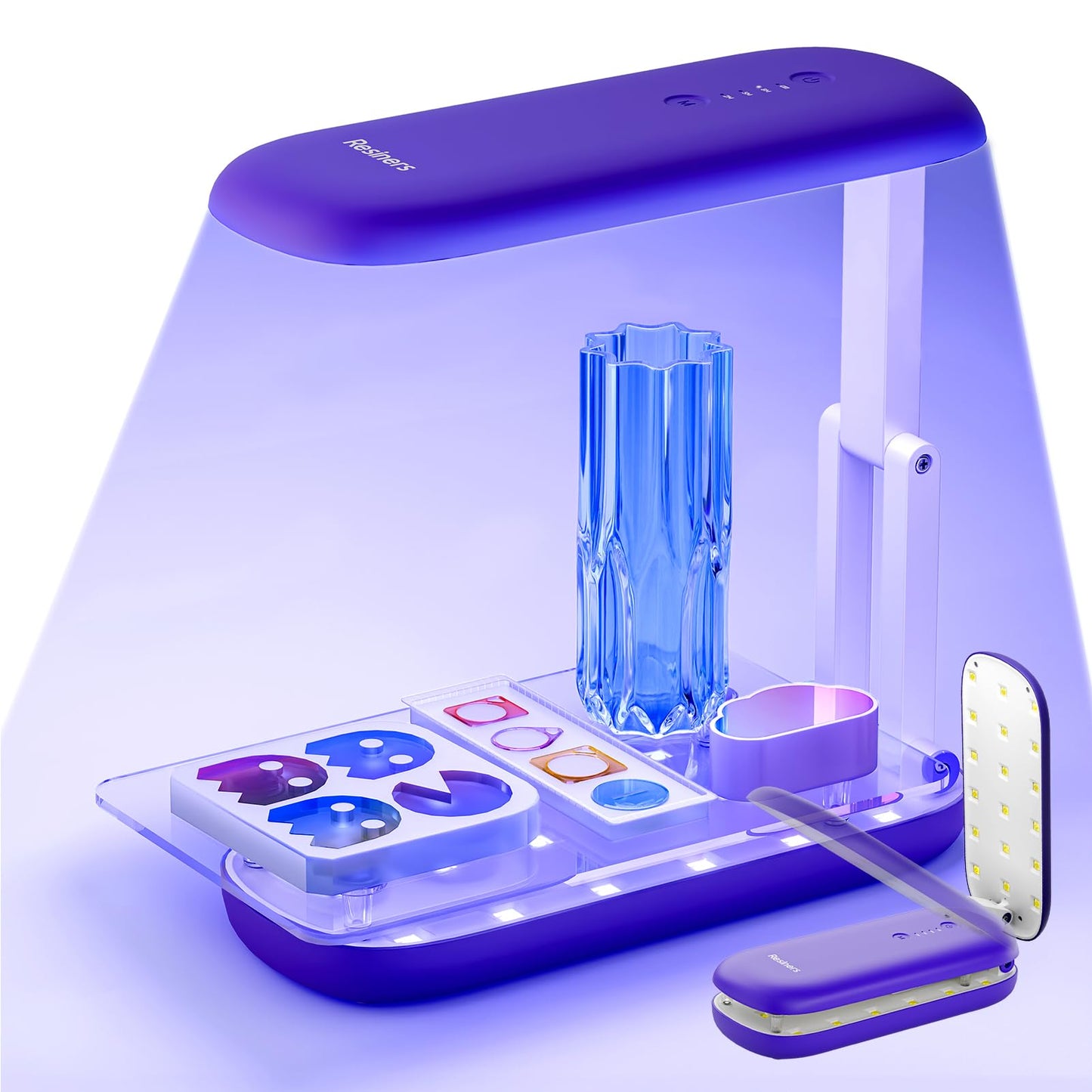 Resiners Double-Sided UV Resin Light, UV Light for Resin Curing with 36 LED Beads, Foldable UV Lamp, Wireless & Rechargeable Blacklight, Craft Supplies Tools for Resin Molds, Jewelry Making, Purple