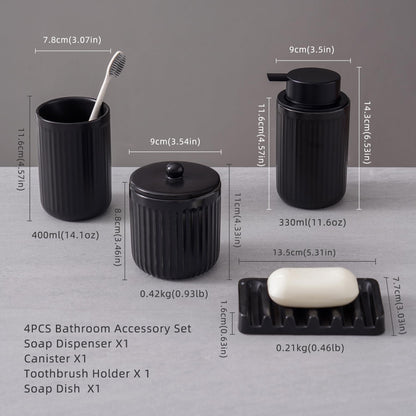 Agyiuns Ceramic Bathroom Accessories Set,Lotion Soap Dispenser and Toothbrush Holder Set, Soap Dish, Apothecary Jars,Rustic Farmhouse Decor, Bathroom Home Decor (Black Set, Liquid)