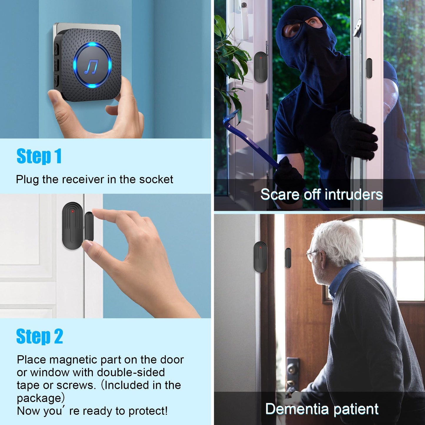 Sanjie Door Chime,Wireless Door Chimes When Door Opens Entry Alarm for Home/Business/Office/Store with 800ft Range,55 Chimes and 5 Adjustable Volume Door Ringer Alert