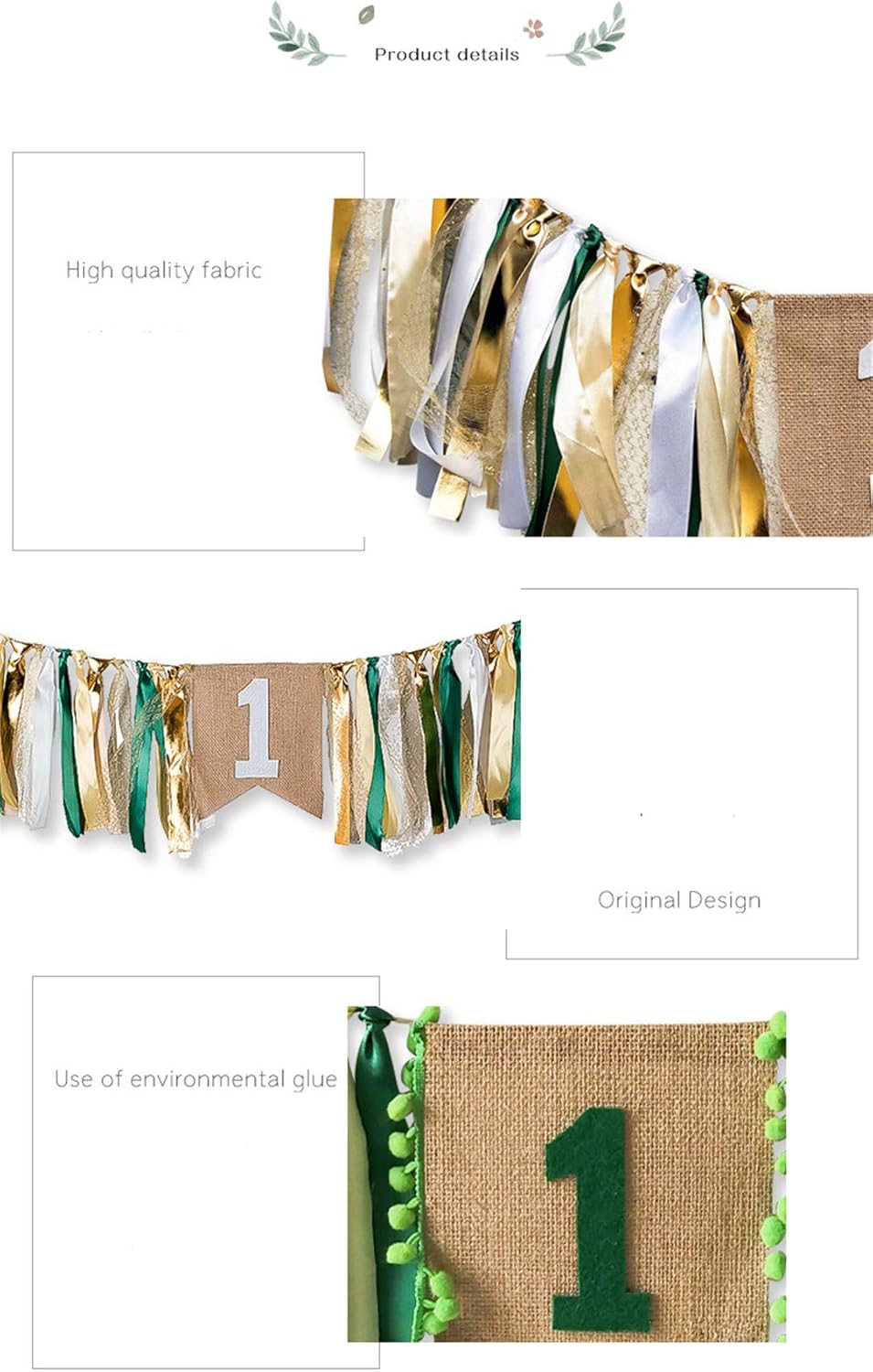 1st Field Green Style Highchair Banner Baby Girls Boys Birthday Party High Chair Bunting Garland Decoration (Grassland