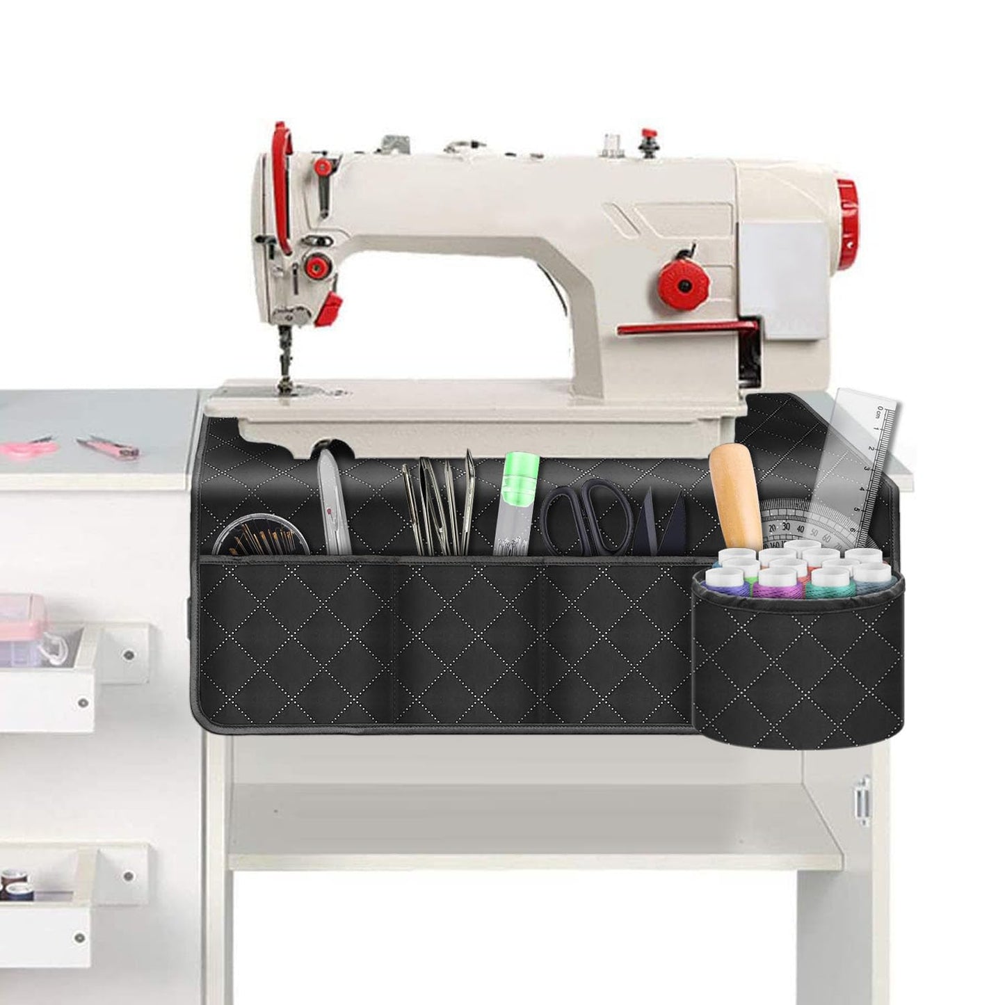 Grekos Sewing Machine Pad for Table, Non-Slip Dust Cover Complete with Pockets Fabric & Parts Organizer, Dust cover for Sewing Accessories, Kits and Supplies