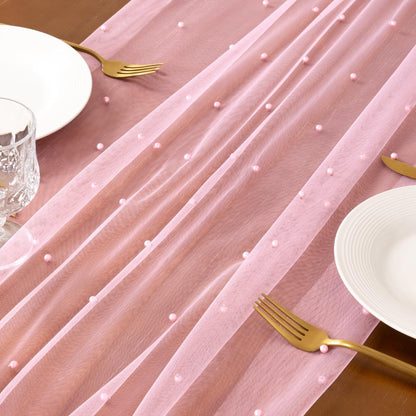 Socomi Pearl Table Runner - Tulle Pink Gauze for Spring & Easter | 10FT Dining & Party Decor