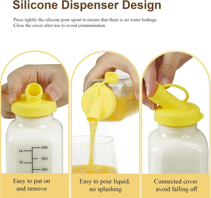 Essmilkee 16 oz [8 Pack] Reusable Glass Juice Bottles with Airtight Lid, Glass Pitchers with Pour Dispenser, Milk