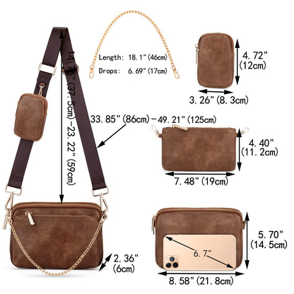 UTO Small Crossbody Bags for Women 3 in 1 Trendy Belt Purse Fashion Designer Mini Cute Sling Fanny Chest Pack