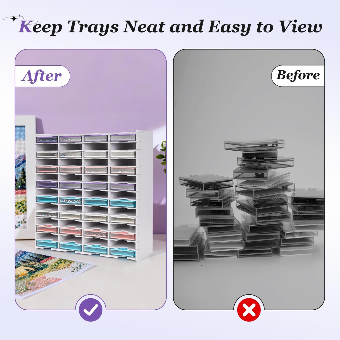 Krafetto 60 Grids Diamond Painting Tray Organizer Holder, Diamond Art Trays with Lid Storage Tower, Wall-Mountable Tray Containers Shelves (Trays are Not Included)