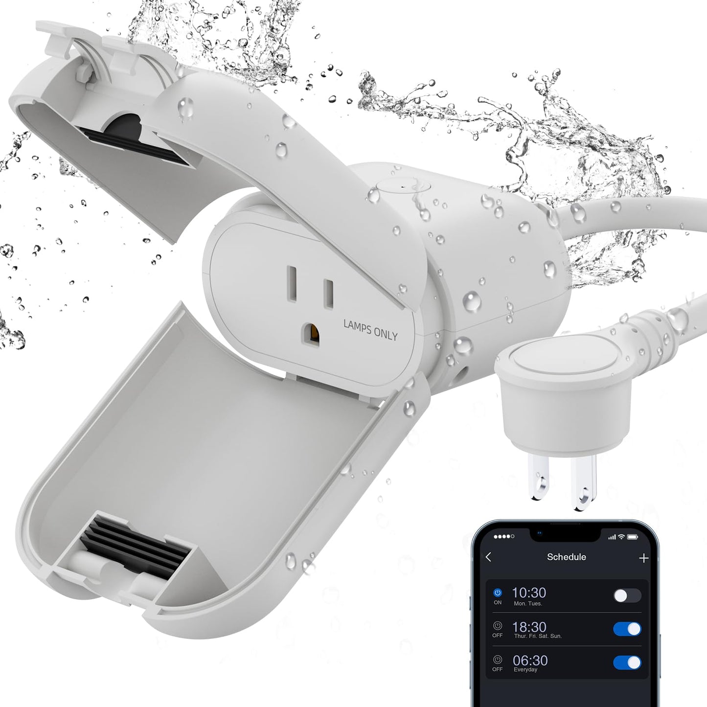 ELEGRP PQR20 Outdoor Smart Plug Waterproof IP66, WiFi Plug with 2 Individually Sockets, Compatible with Alexa & Google Assistant, Smart Outdoor Outlet for String Lights, UL Certified, 2 Pack, Black