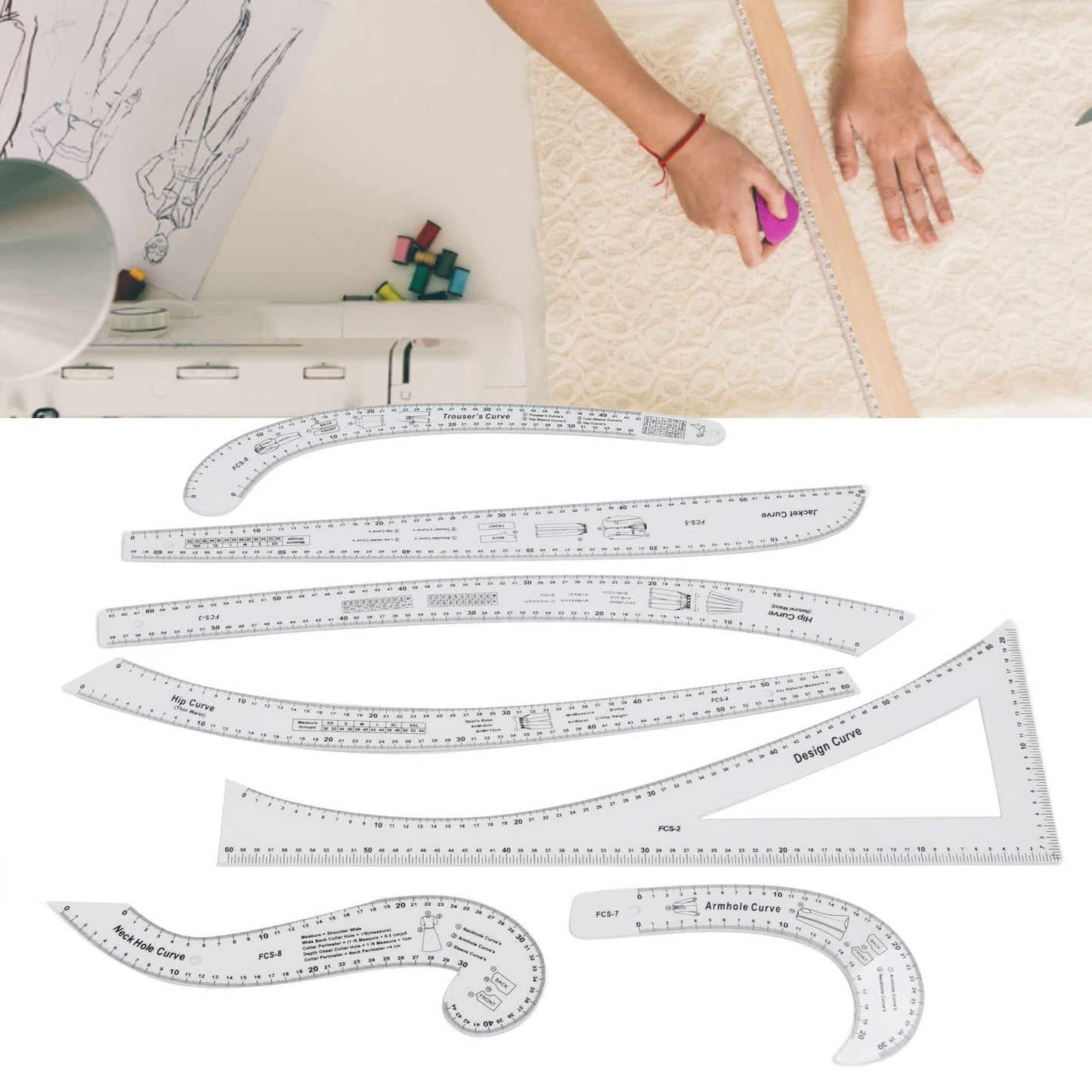 7Pcs Sewing Ruler Tailor Set Clear French Curve Ruler Sewing Ruler Set Rulers Ruler Racks Rulers High Accuracy Scale Fashion Pattern Design Ruler Set for Making Pattern Drafting