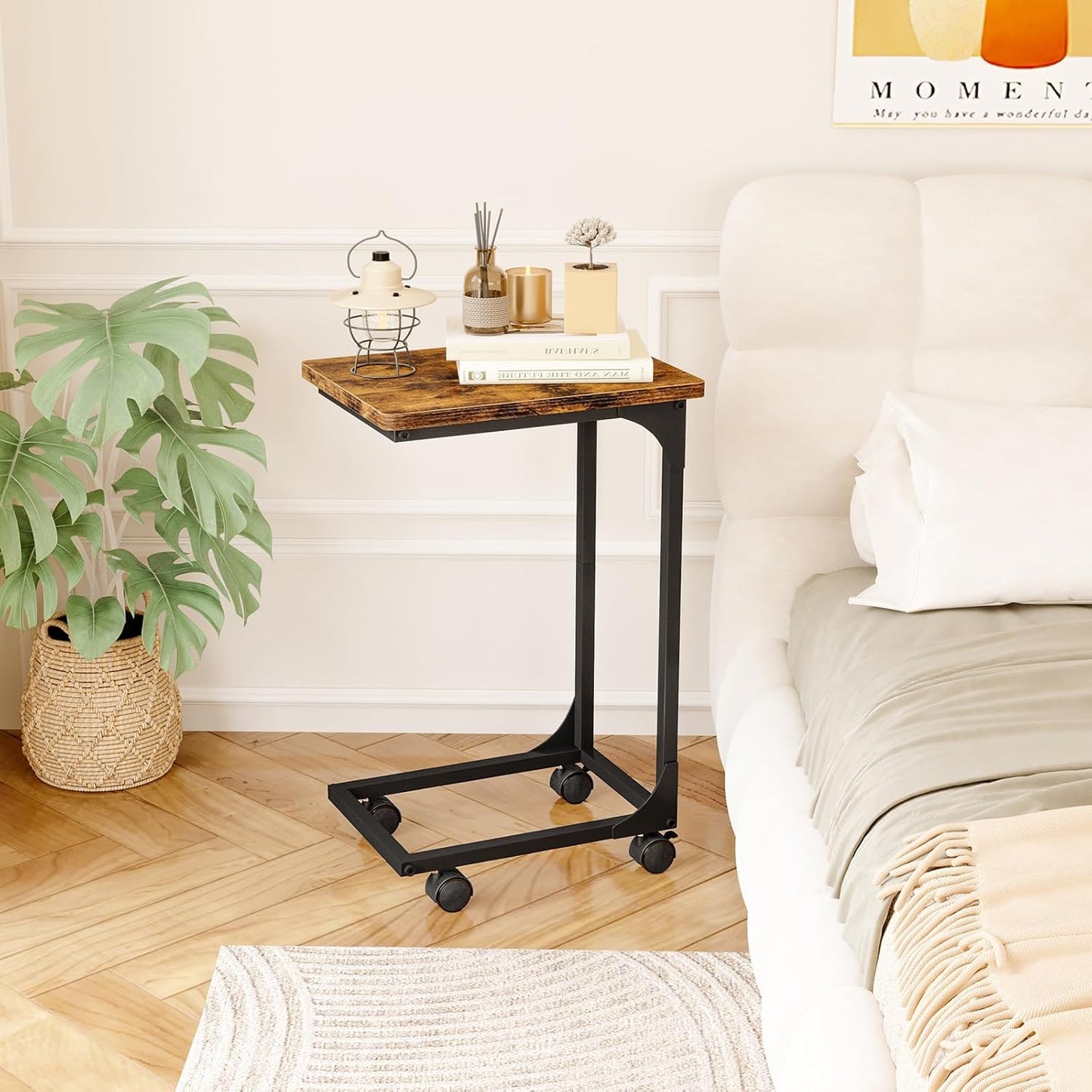 Fixwal TV Tray, C Table, C Shaped Side Table with Wheels for Couch, Coffee Tables for Living Room Sofa End Table