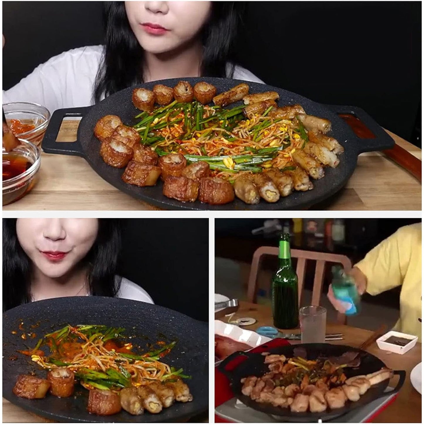 Korean Grill Pan with Non Stick 6 Layer Coating, Round Grill Pan with Pouch for Induction and Electric Cooktops