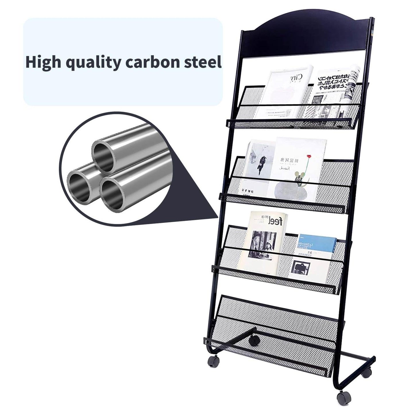 Yinghao Floor Standing Magazine Rack, 4 Layer Iron Magazine Rack Floor, Suitable for the Display of Brochures or Documents in Exhibitions, Shopping Malls, Hospitals, Offices