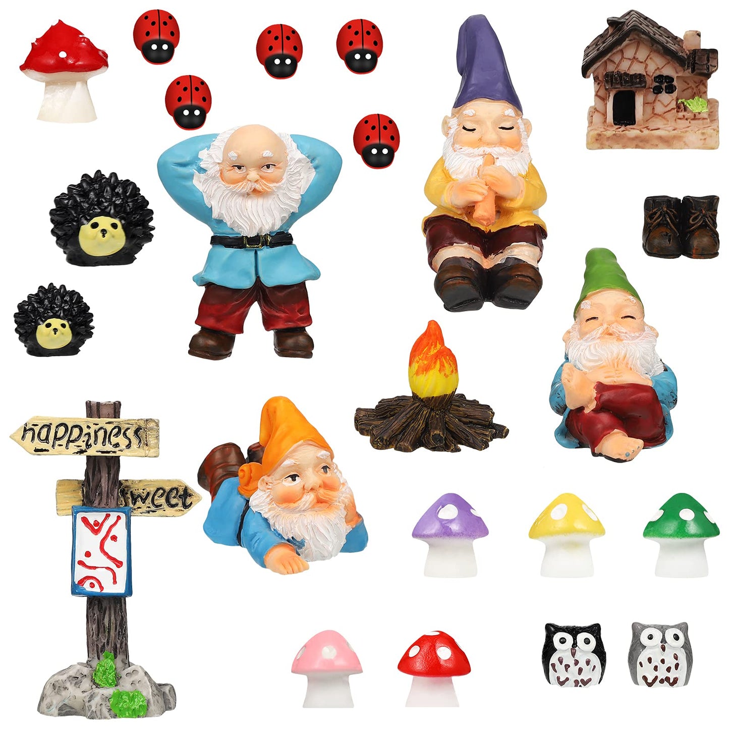 Jetec Gnomes Fairy Resin Statues Miniature Garden Accessories Mini Dwarf Figurine Fairy Miniature Ornament DIY Kit Micro Landscape Ornaments for Outdoor Indoor Patio Yard Lawn Garden ﻿(Fire Gnomes)