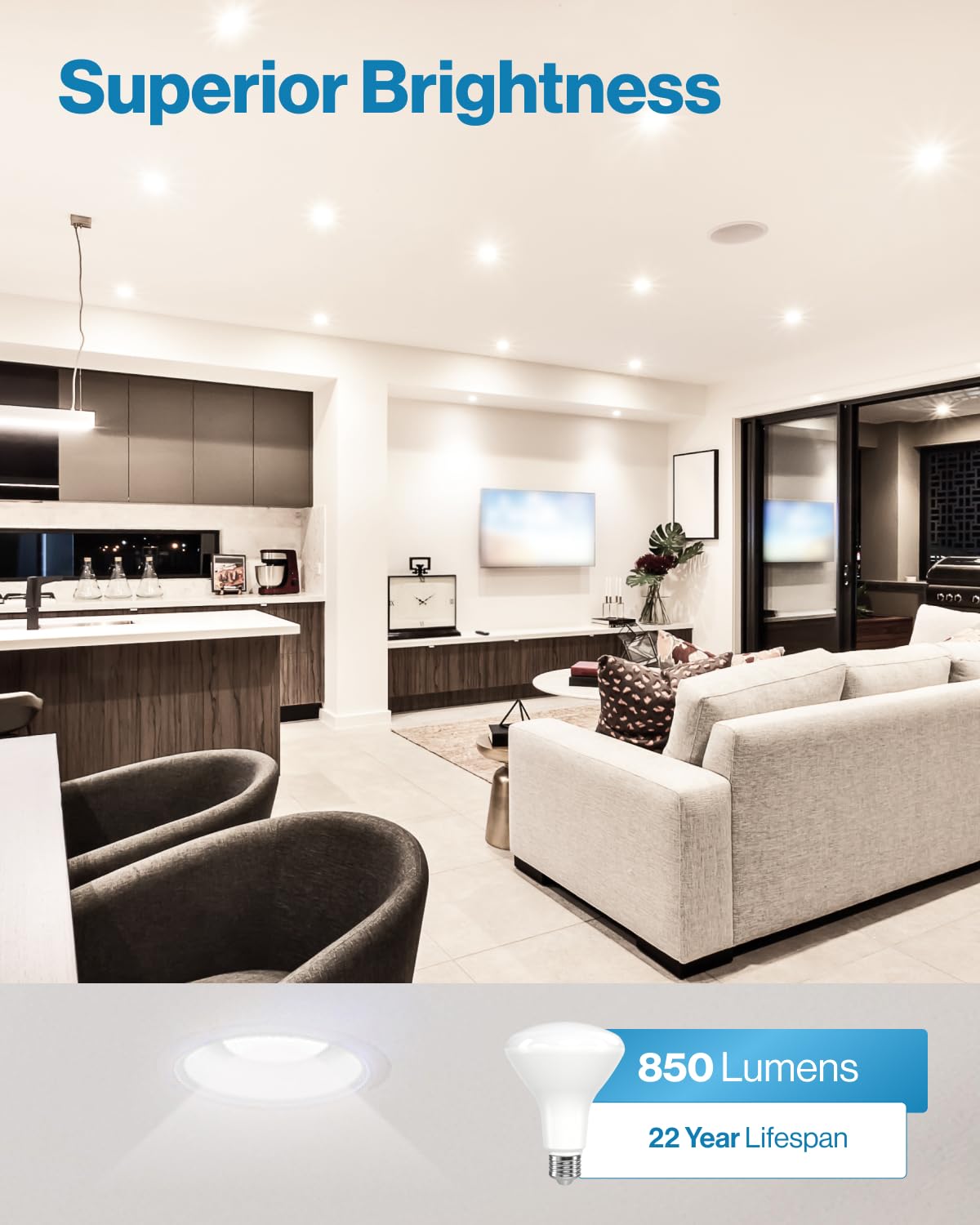 Sunco 6 Pack BR30 Light Bulb LED Recessed Can Light Bulbs, Indoor Flood Lights 850 LM, 11W (65W Equivalent), 3000K Warm White, Dimmable, E26 Base, for Home, Kitchen, Bedroom UL