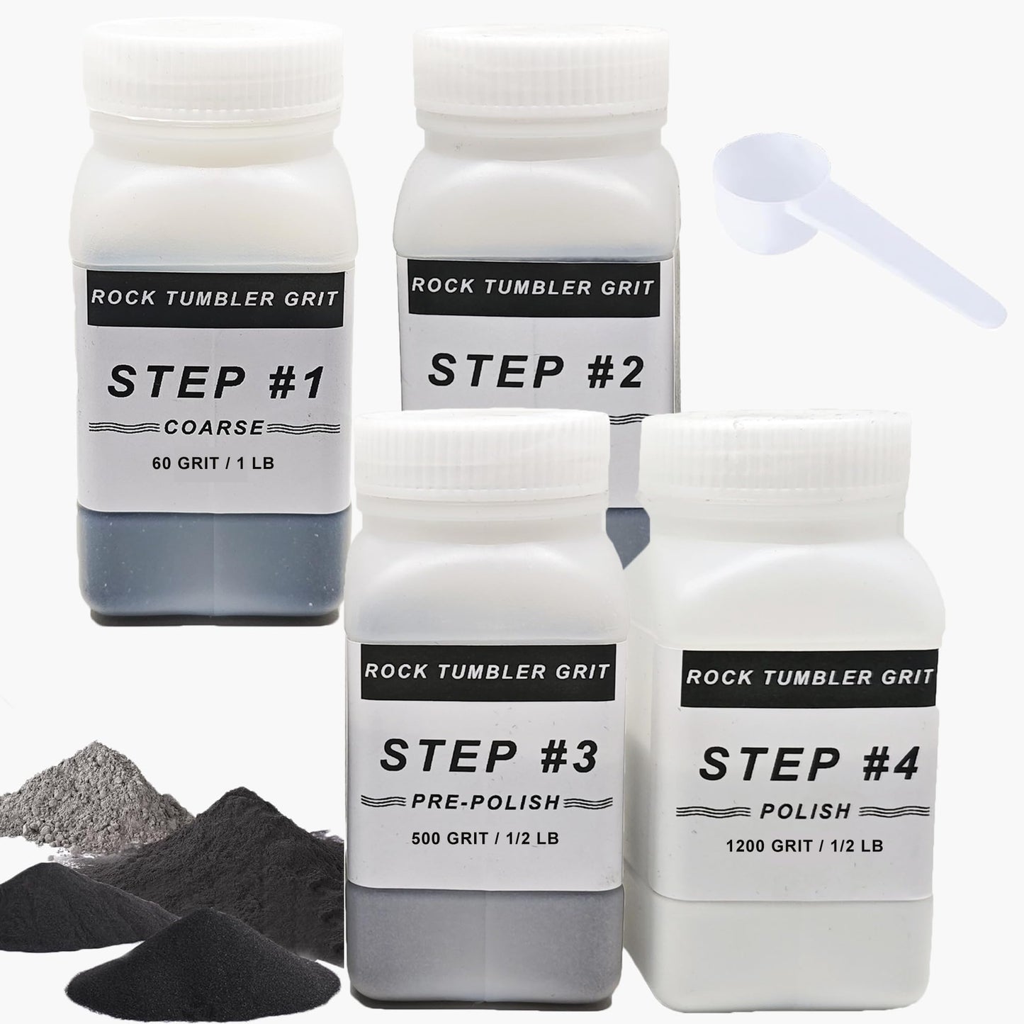 3 LB Rock Tumbler Grit and Polish Refill Kit, 4-Step Tumbling Media Coarse/Medium/Pre-Polished/Final Polish, Silicon Carbide Grit, Ideal for Any Rock Tumbler & Stone Polisher (3 LB)