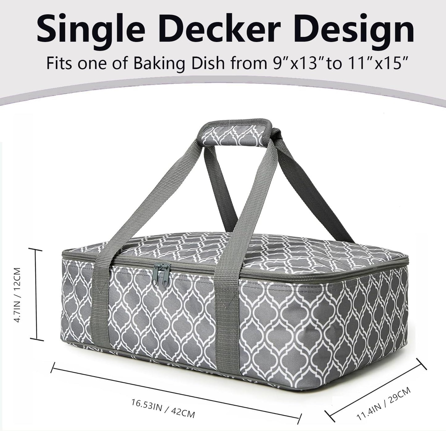 Skiennix Insulated Casserole Carrier Bag - Portable Food Transport Tote for 9x13" Dish | Silver Gray