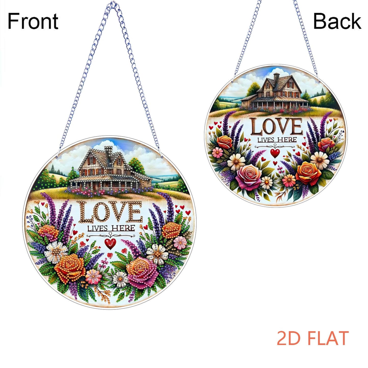 5D Diamond Painting Kit for Adults, DIY Hanging Flower Suncatcher Pendant - Crystal Rhinestone Art with Gift Box, Home Window Ornament, Double Sided (Flower House)