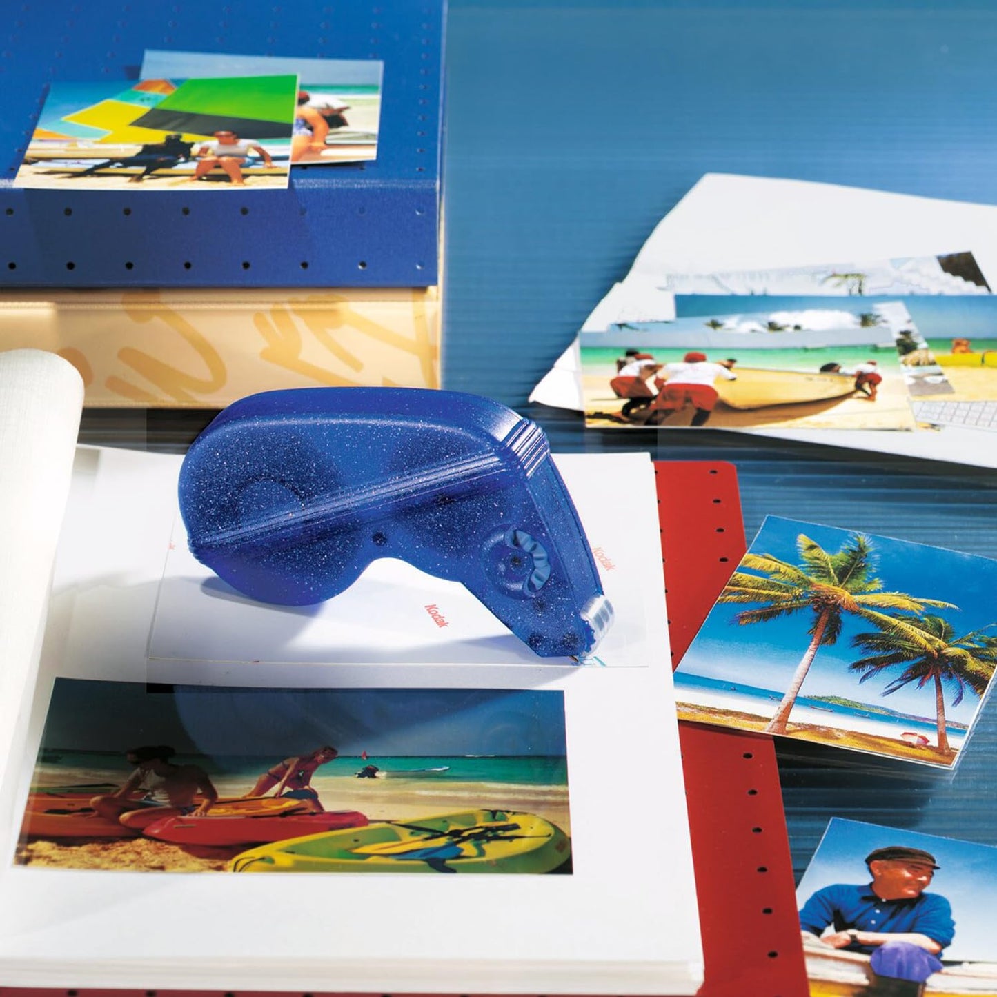 HERMA Double Sided Adhesive Squares Runner Set: 1 Refillable Dispenser, 3 Permanent Mounting Rolls (49ft Each) & 1 Blue Zipper Pouch (10x8in) - Strong Bond for Photos & Crafts