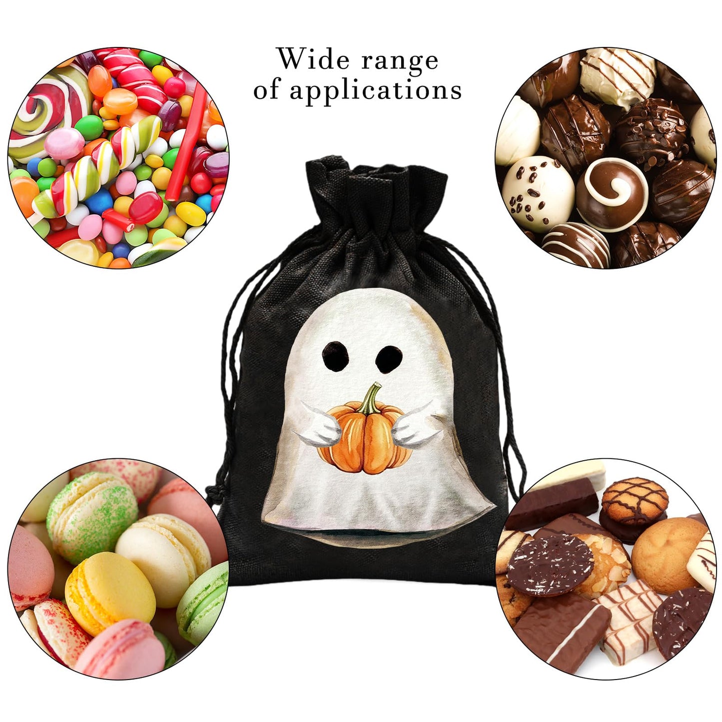 JarThenaAMCS 24 Pack Halloween Burlap Bags Spooky Ghost Pumpkin Gift Bags Black White Orange Linen Treat Goody Bag with Drawstring for Halloween Party Favors