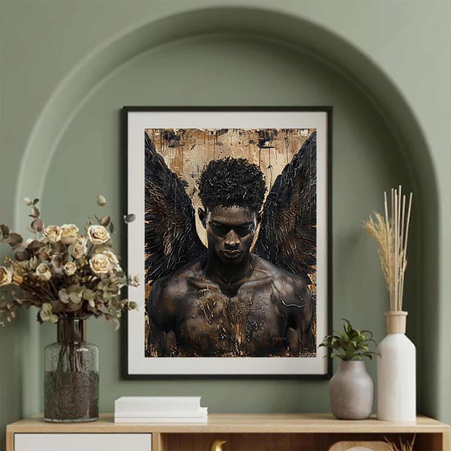 JXAVAXDE 5D Diamond Art Painting Black Angel African Man with Black Wing Full Drill Diamond Art Painting by Number Kits for Adults Beads Mosaic Cross Stitch for Wall Decoration 12x16inch