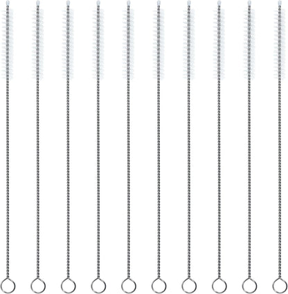 Straw Cleaner Brush Set of 10, Extra Long Nylon Bristles and Stainless Steel Handle for Cleaning Glass, Silicone, Metal