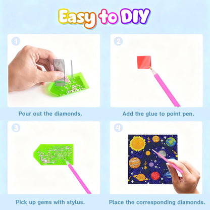 bleihum 4 Pack Diamond Art Painting Kits for Kids, Space Small Diamond Art for Kids Ages 8-12, Cute Gem Art Kits for Kid Gift Home Wall Decor 6X6 inch