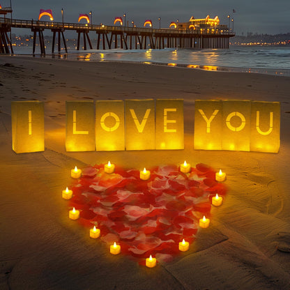 Homemory I Love You Light Up Letters Proposal Decorations with Flameless Candles and 2000 Fake Rose Petals, Valentine's Day Luminary Bags Romantic Decorations Special Night for Wedding Anniversary