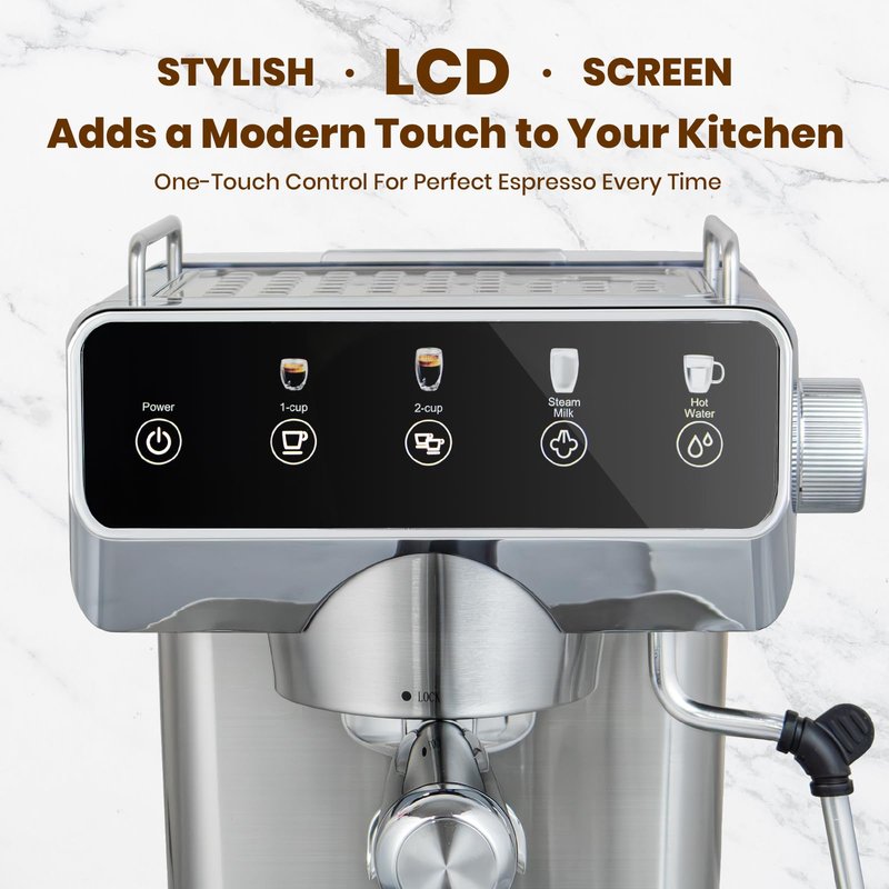 GeniCup Expresso Coffee Machines with Touchscreen 20 Bar Professional Espresso Maker with Milk Frother & Hot Water, Stainless Steel Coffee Maker for Latte Americano, Cappuccino Machine for Home Office