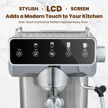 GeniCup Expresso Coffee Machines with Touchscreen 20 Bar Professional Espresso Maker with Milk Frother & Hot Water, Stainless Steel Coffee Maker for Latte Americano, Cappuccino Machine for Home Office