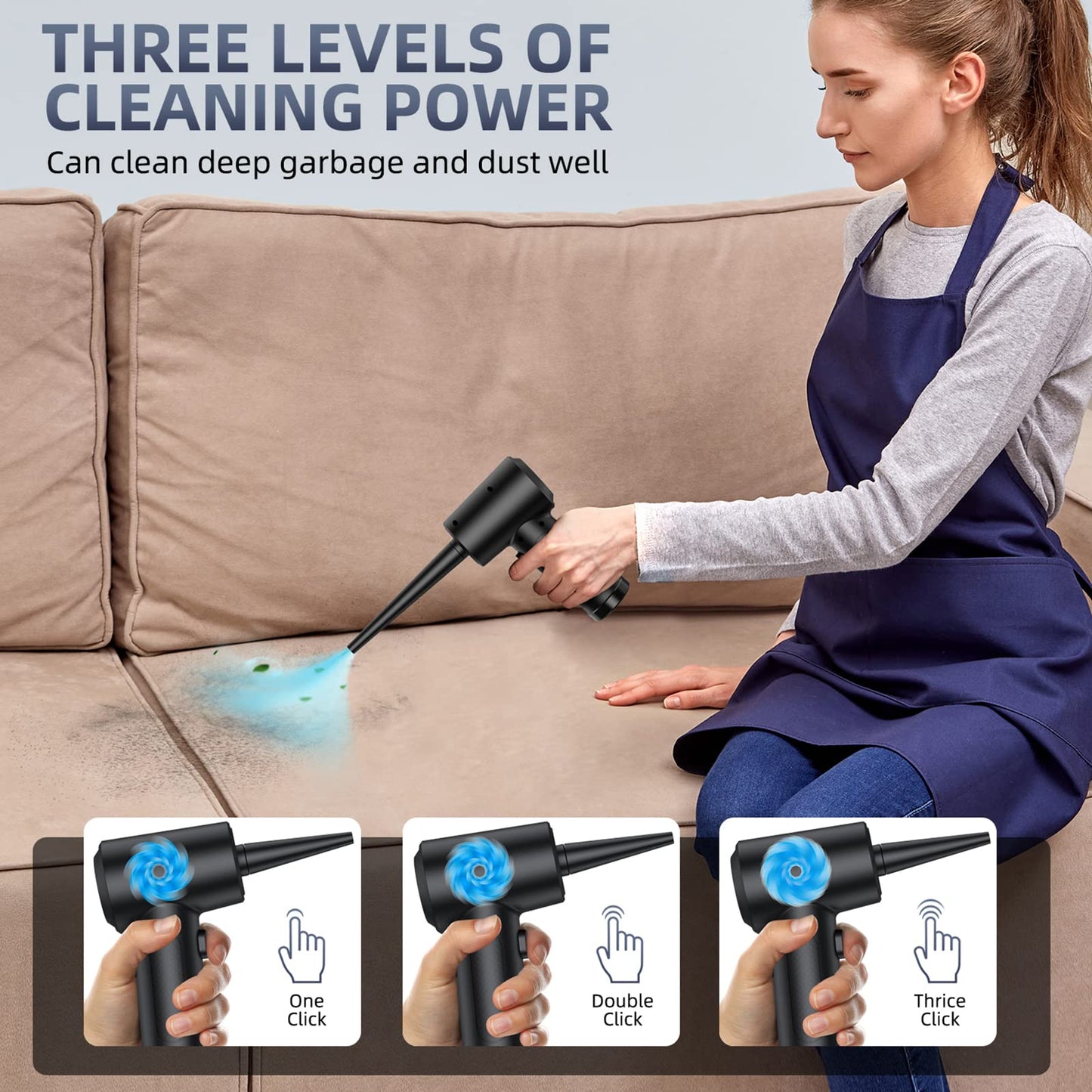 Electric Compressed Air Duster - 91000RPM High-Power Cordless Rechargeable Air Blower for PC, Keyboard, Computer & Electronics Cleaning - Portable Air Can Replacement for Office, Car, Home & Dusting