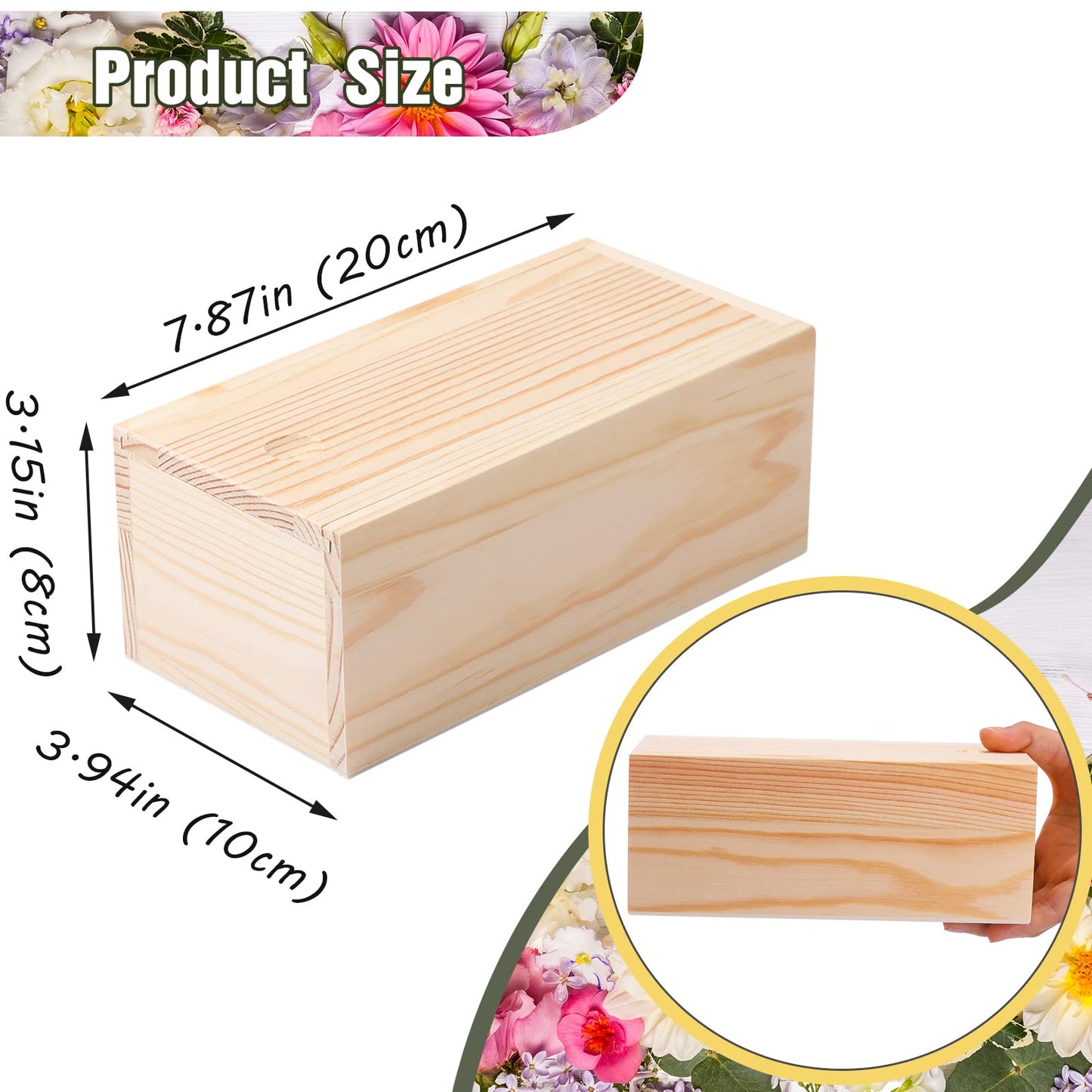 Blulu 3 Pieces 7.87 x 3.94 x 3.15 Inch Unfinished Wood Box with Sliding Lid, Small Wooden Storage Crates Container Empty Gift Boxes Pencil Box for Crafts Project Hobby Wood