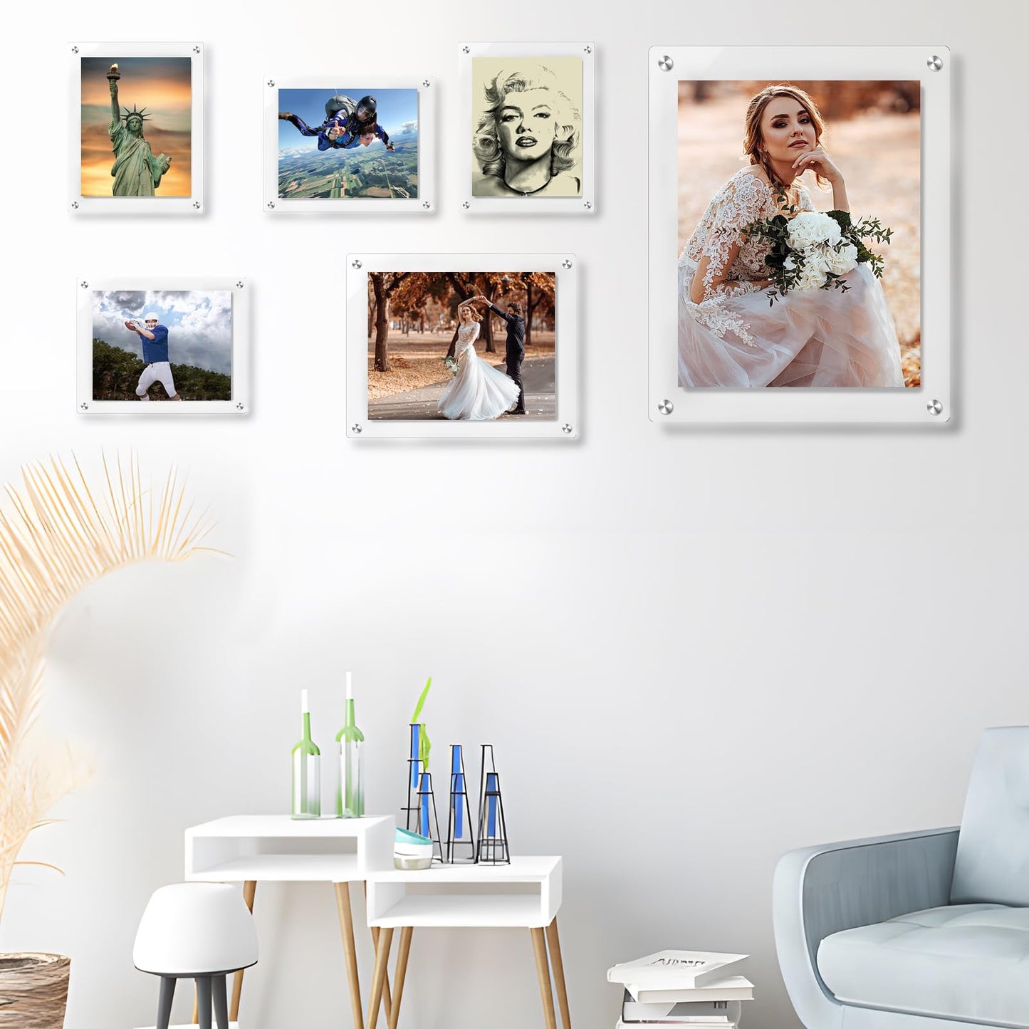 JUOIFIP 2 Pack 8.5x11 Acrylic Floating Picture Frame for Wall Mount, Clear Magnetic Photo Frame for Kids Artwork Changeable,Certificates Documents Frames for Family,Office,Wedding