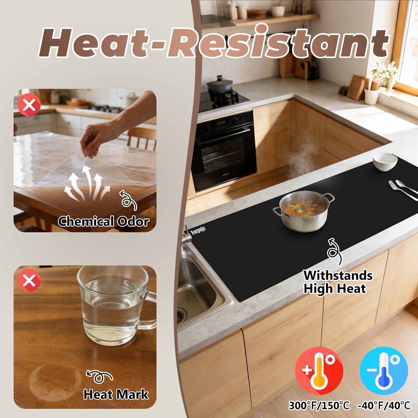 Heat-Resistant Silicone Table Protector Cover: 49.2x19.7x0.06 Inch Thick Food-Grade Table Protector for Dining Room Table for Kitchen Countertop & Counter Mat -Waterproof Tabletop Cover Pad & Crafting