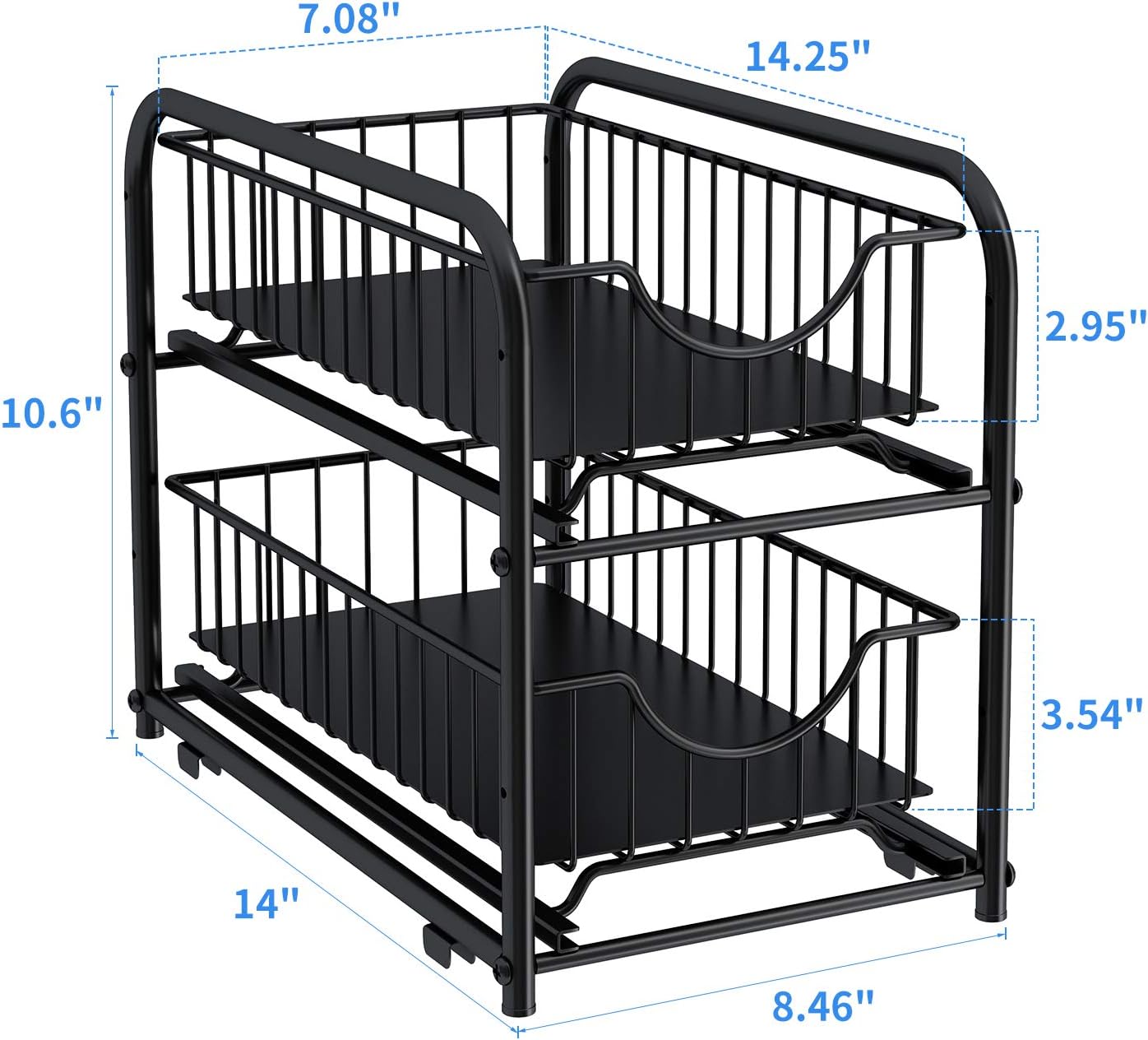AIYAKA Pull-out Cabinet Organizer, Stackable 2-tier Under Sink Rack with Sliding Storage Drawer for Bathroom, Kitchen,