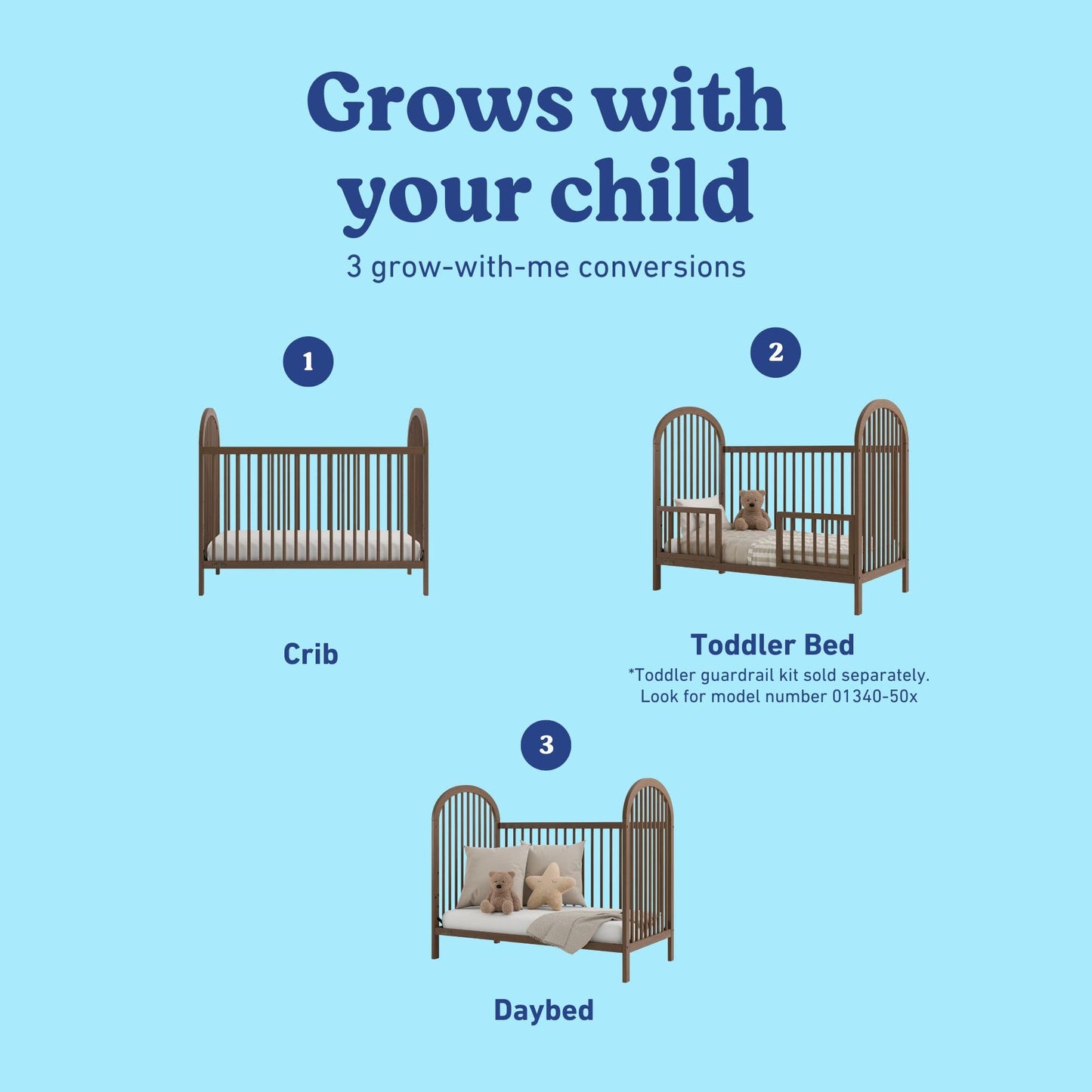 Graco Olivia 3-in-1 Convertible Crib – GREENGUARD Gold Certified, 100% Solid Wood, Fits Standard Baby Crib Mattress, Converts to Toddler Bed and Daybed, 4 Adjustable Mattress Heights (Hazelnut)