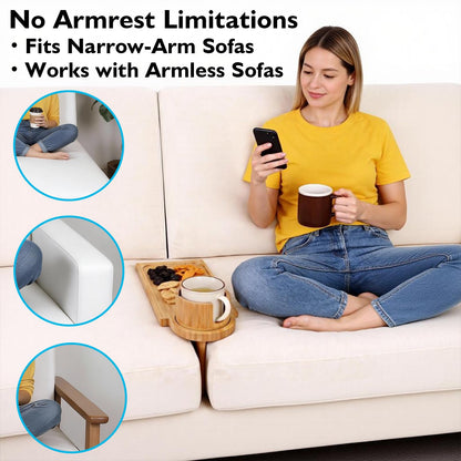 Bamboo Couch Gap Cup Holder Tray - 3-in-1 Removable Anti-Slip Snack Organizer with 360° Rotating Cup Holder, Armrest Table for Sofa/Recliner, Remotes & Phones