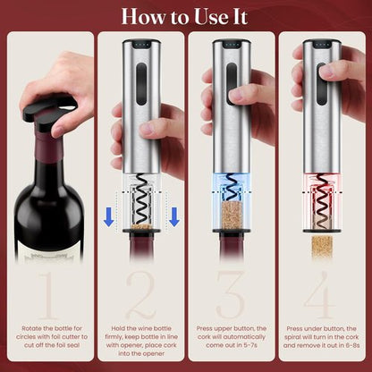 HomeHacks Electric Wine Opener - Automatic Rechargeable Opener with Foil Cutter & Vacuum Stopper | Perfect Gift for Wine Lovers