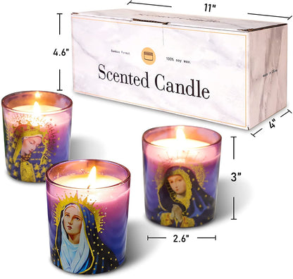 Petristrike Prayer Candles, Devotional Candles, Virgin of Mary Saints Religions Decoration, Rosemary Scented Votive Candles for Prayer Altar, Mantle, Church - Set of 3