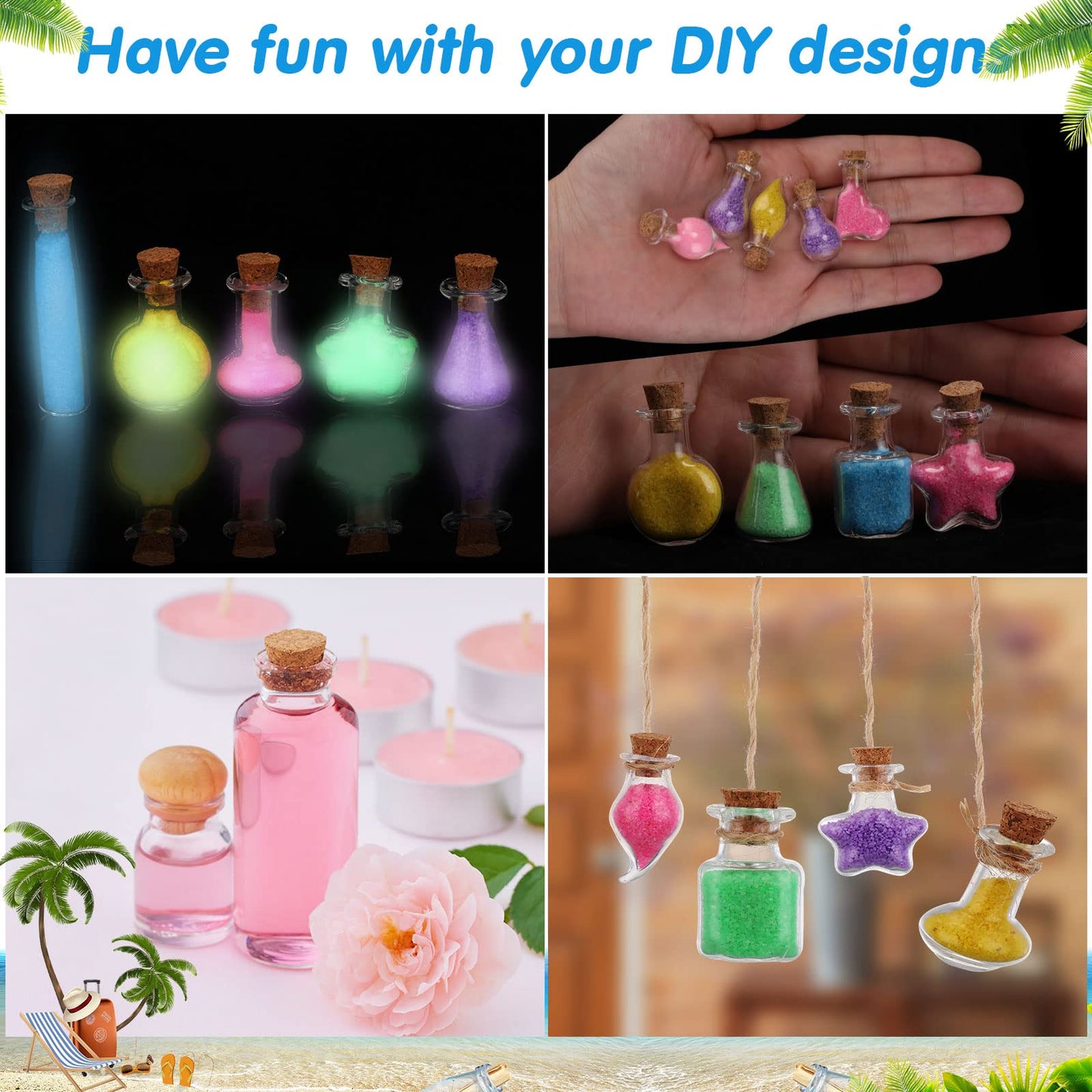 Potchen 140 Pcs Mini Glass Bottles with Cork Stoppers Tiny Wishing Potion Bottles, 14 Shapes, Small Spell Apothecary Jar Vials Witchcraft Drifting Jar for Wedding Halloween Party Arts DIY Crafts
