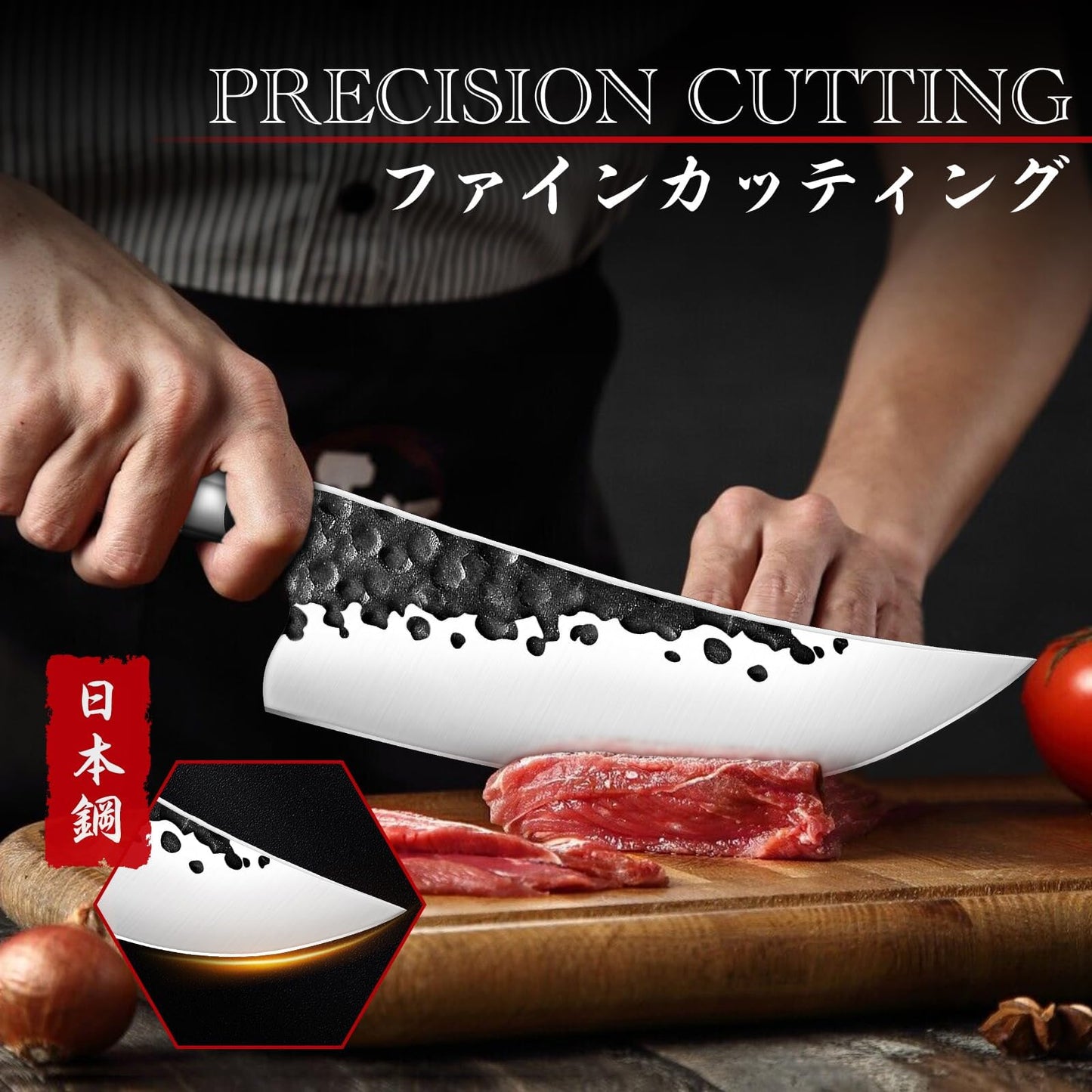 Huusk Japanese Butcher Knife for Meat Cutting - Ultra Sharp Viking Meat Knife Made by High Carbon Steel - Hand Forged Chef Knives with Wood Handle for BBQ & Cooking - Gifts Idea for Men Women