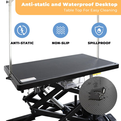 UDSONFY Electric Pet Dog Grooming Table, 50" Heavy Duty Grooming Table Professional Double X-Lift for Large Dogs Adjustable Height: 12"-45.8" Non-slip, AC Outlets, Storage Tray, 2 Nooses, Black