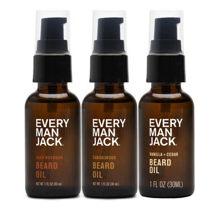 Every Man Jack Men's Beard Oil - Aged Bourbon Fragrance - Deeply Moisturizes and Softens Your Beard and Adds a Natural Shine - Naturally Derived with Shea Butter and Argan Oil - 1 fl oz