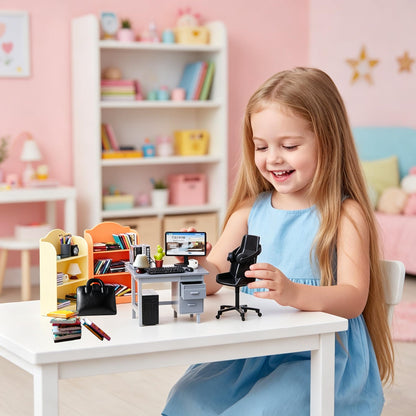 1:12 Scale Dollhouse Furniture,Miniature Office Furniture Set, 80+ Pcs with Computer,Desk, Chair, Bookshelves and Accessories, Suitable for Displaying Ideal Gifts