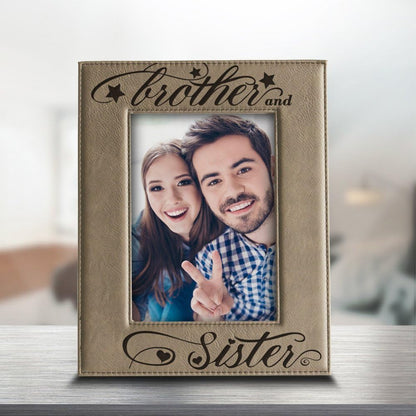 BELLA BUSTA Brother and Sister Photo Frame, Sibling Gift, Christmas Gifts for Parents - Engraved Leather Picture Frame