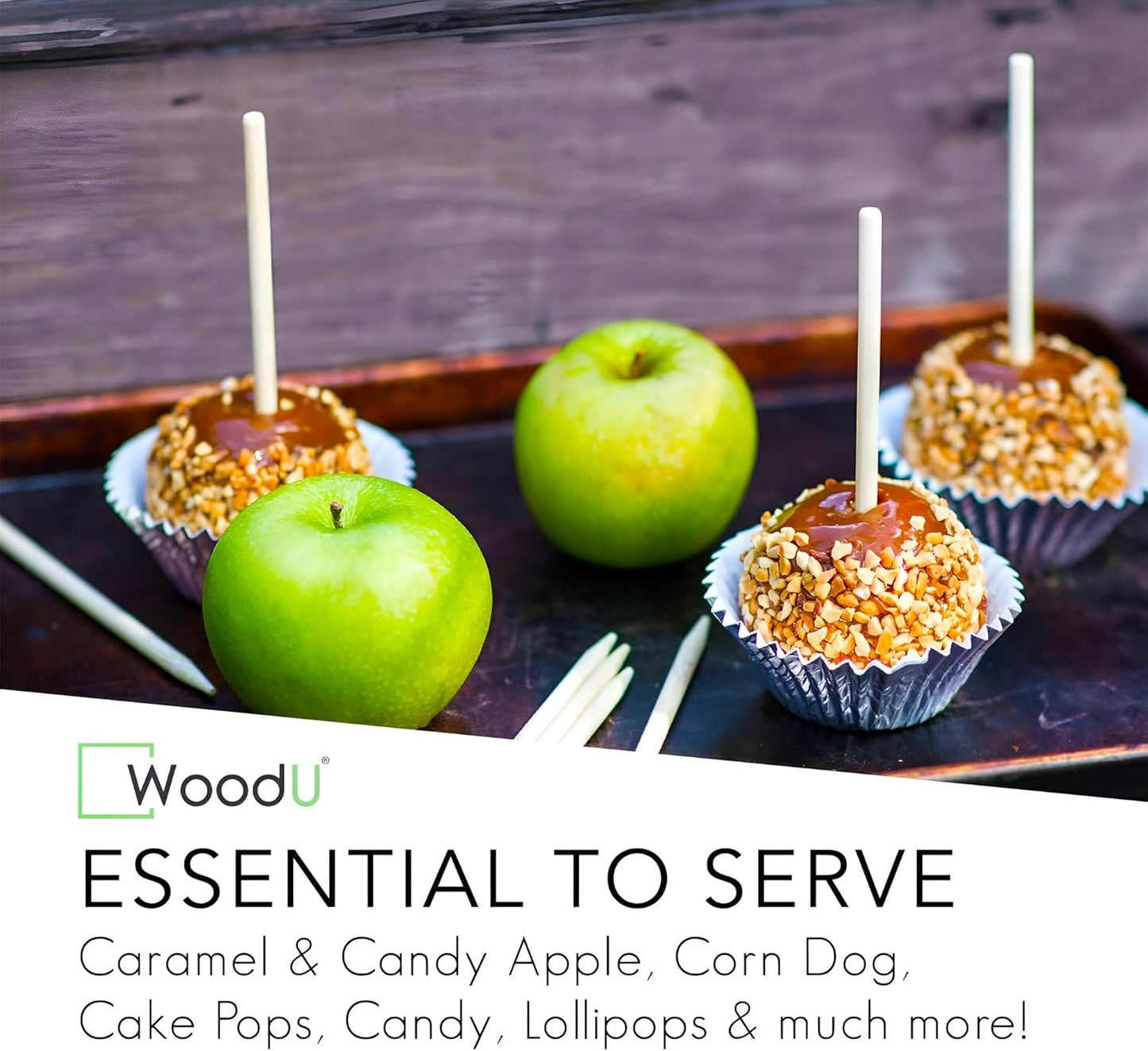 Wooden Candy Apple Sticks - 5.5"x3/16", Disposable 100 Pcs Cocktail Picks and Toothpicks for Appetizers