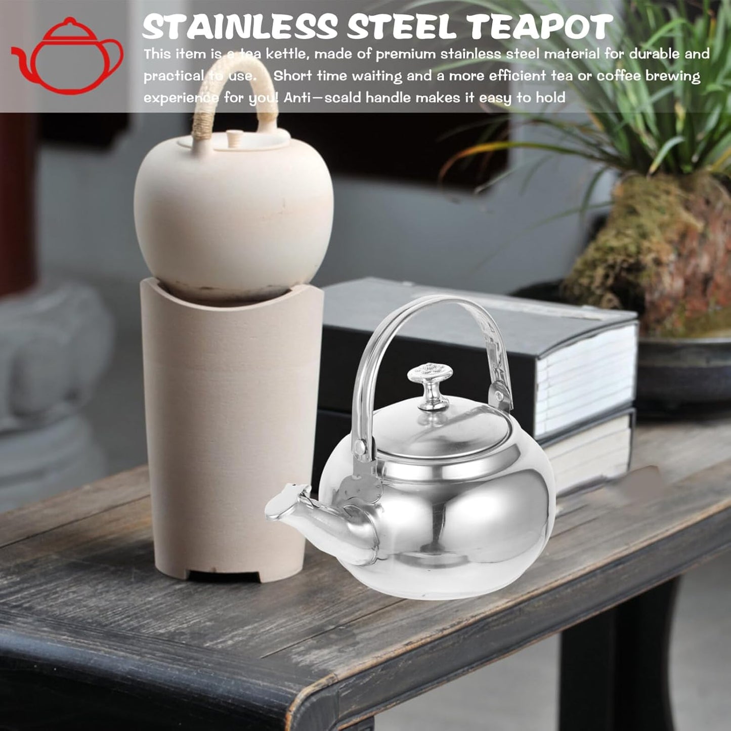 Holibanna Stainless Steel Tea Kettle, Whistling Water Boiling Kettle, Classic Mirror Polished Teapot 14cm