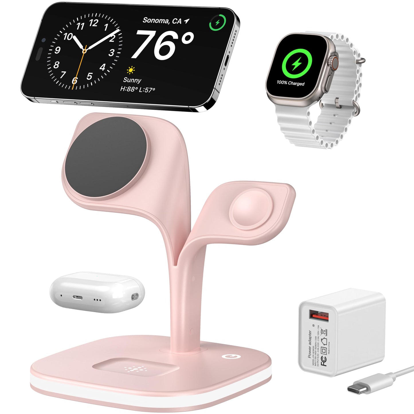 EXW for Magsafe Charger Stand,Charging Station for Multiple Devices,Wireless Charger for iPhone 17 Air 16 15 14 13 12 Series,Apple Watch Series 1-10/Ultra,AirPods Pro with LED and Adapter (White)